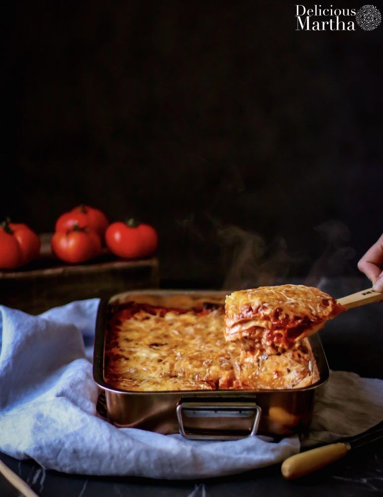 Lasagna vegetal con tomate frito